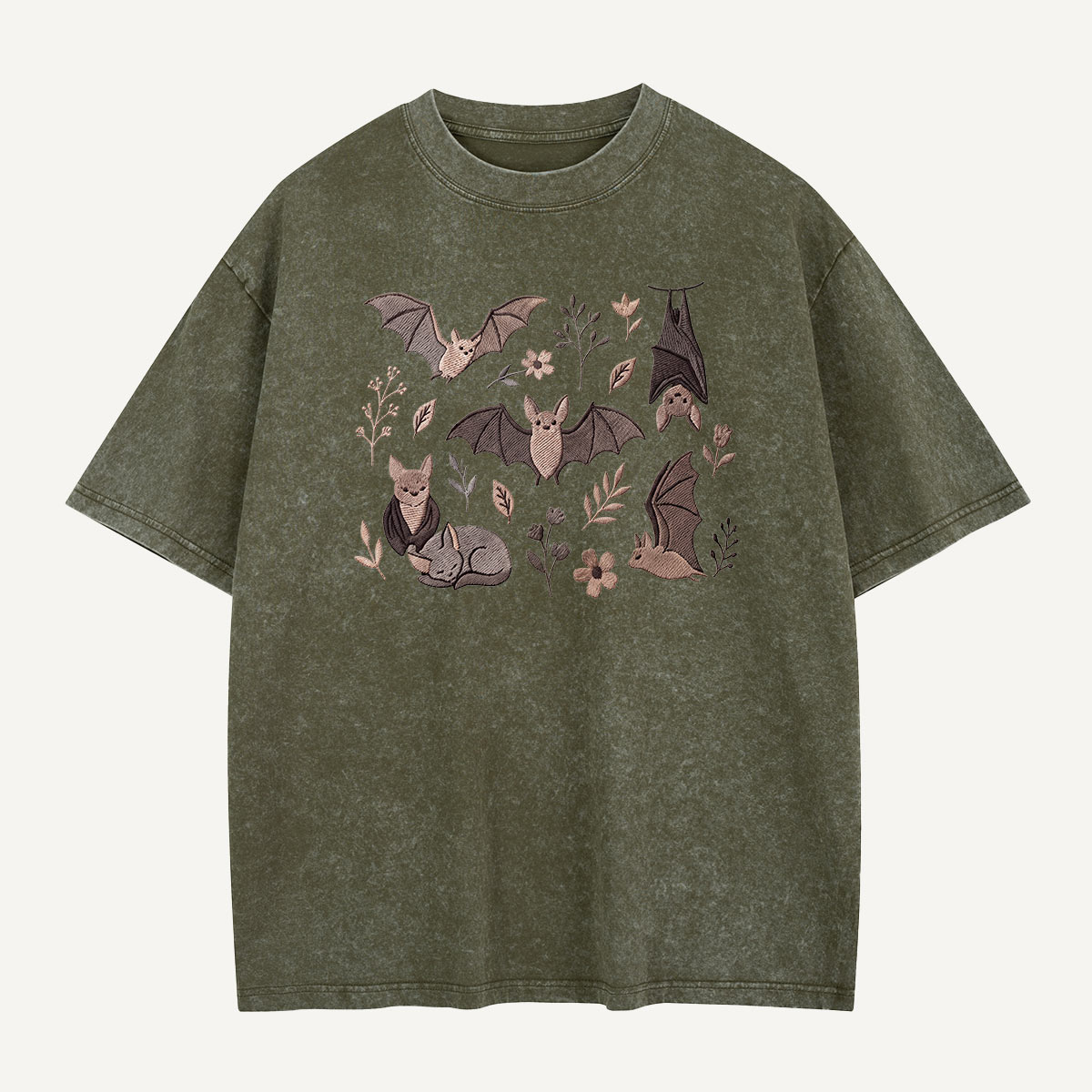 Bat Blooms & Midnight Wings Embroidered Washed T-Shirt