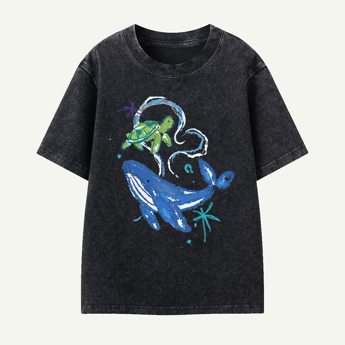 Whale and Turtle Ocean Friends Kids Washed T-Shirt