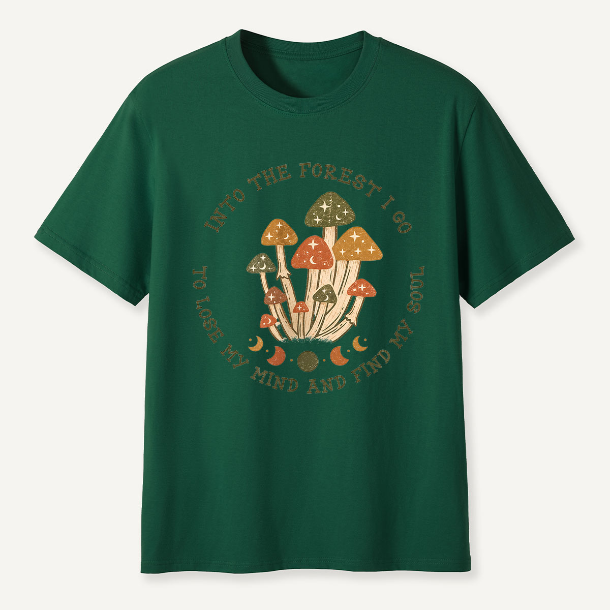 Into the Forest I Go Mushroom Moon Phases T-Shirt