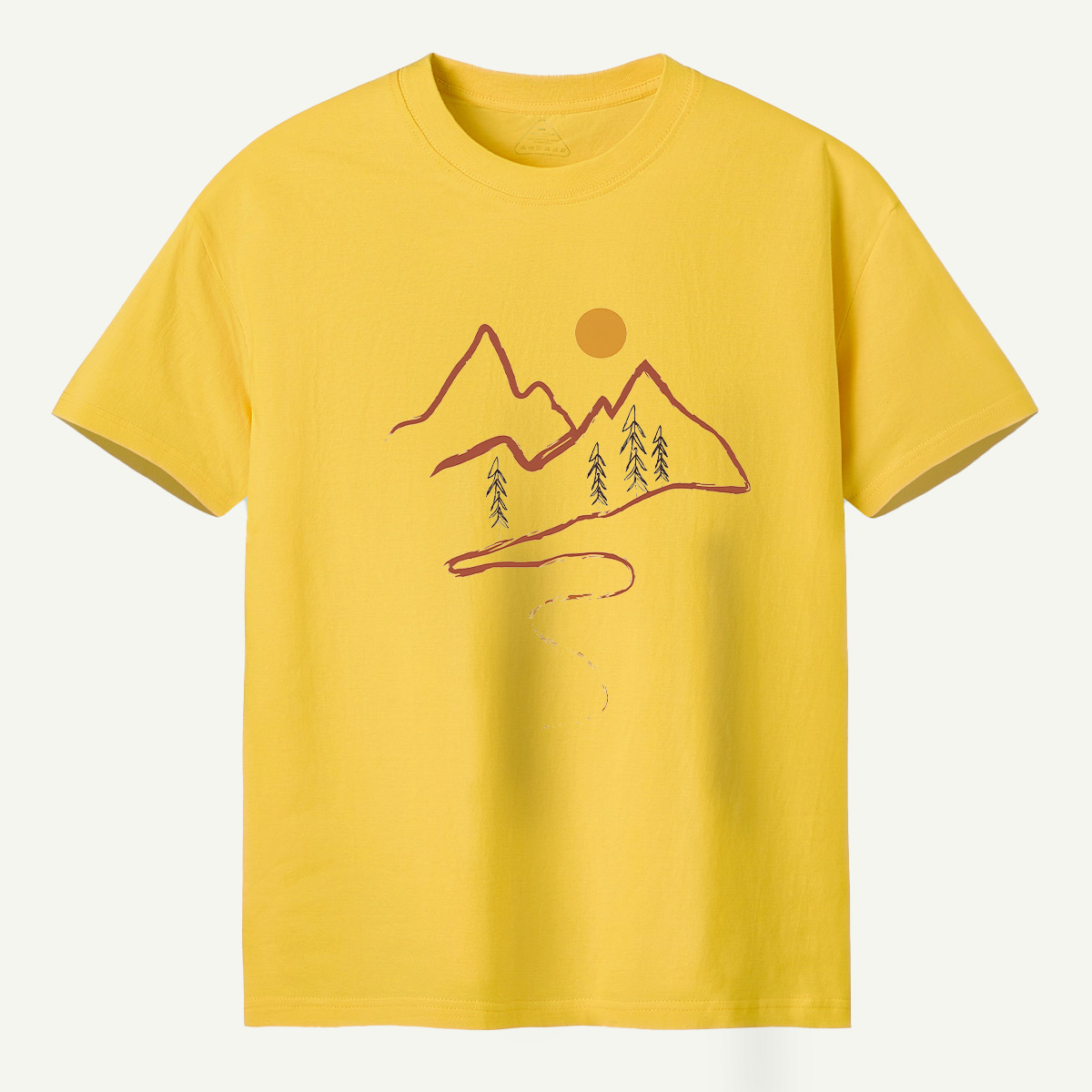 Minimal Mountain Sun Trail Line Art T-Shirt