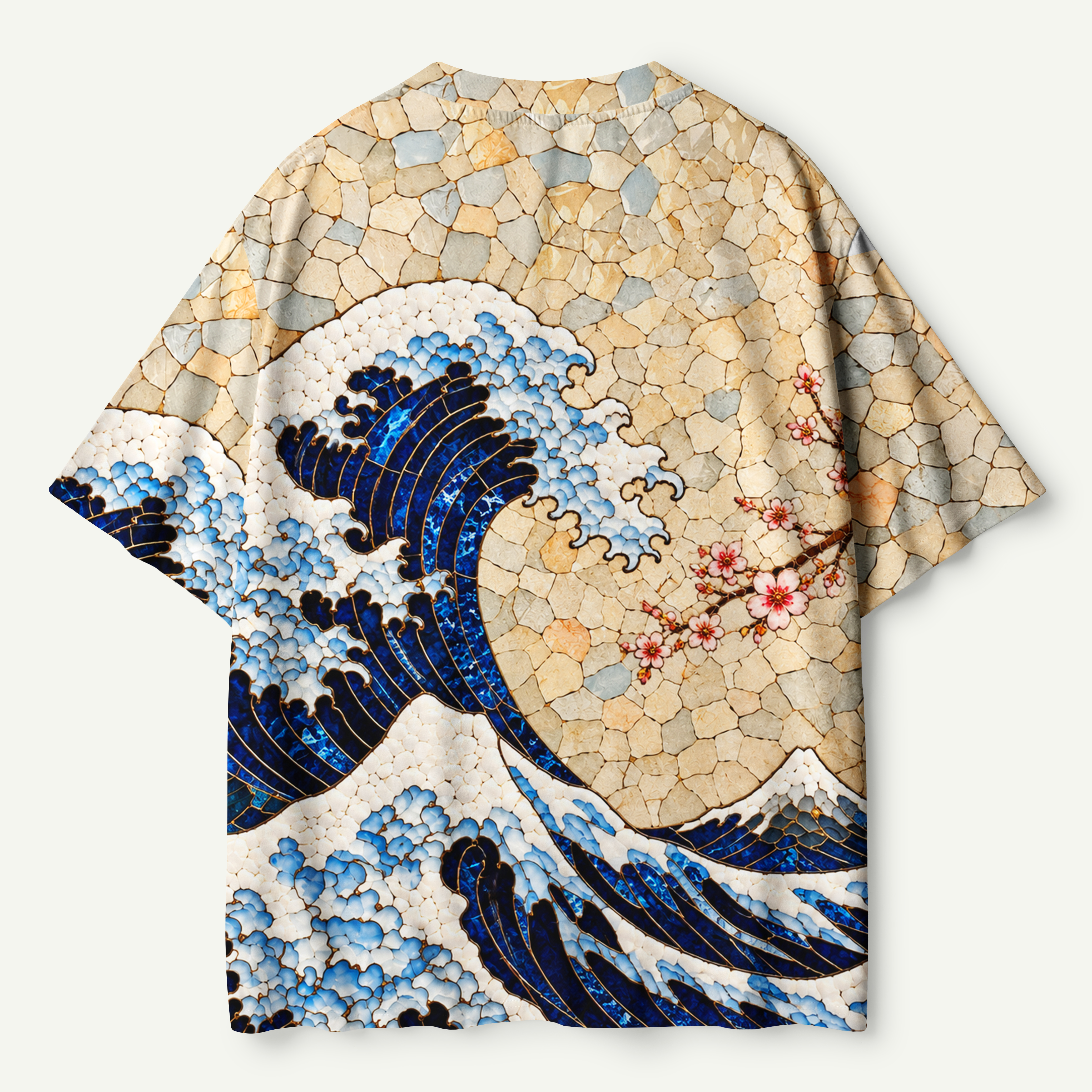 Mosaic Wave And Red Sun Artistic Scene Premium Pure Cotton Tee