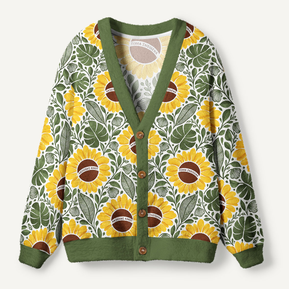 Terra Indigena Sunflower And Tropical Leaves Ugly Cardigan Sweaters