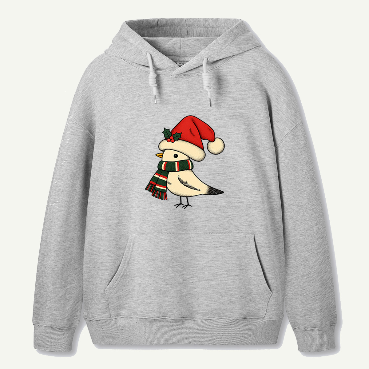 Cute Winter Bird Wearing Santa Hat And Striped Christmas Scarf Hoodie