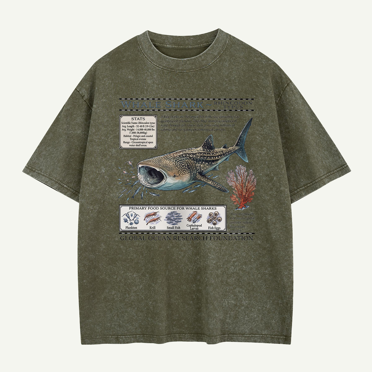 Whale Shark Ocean Field Guide Washed T-Shirt