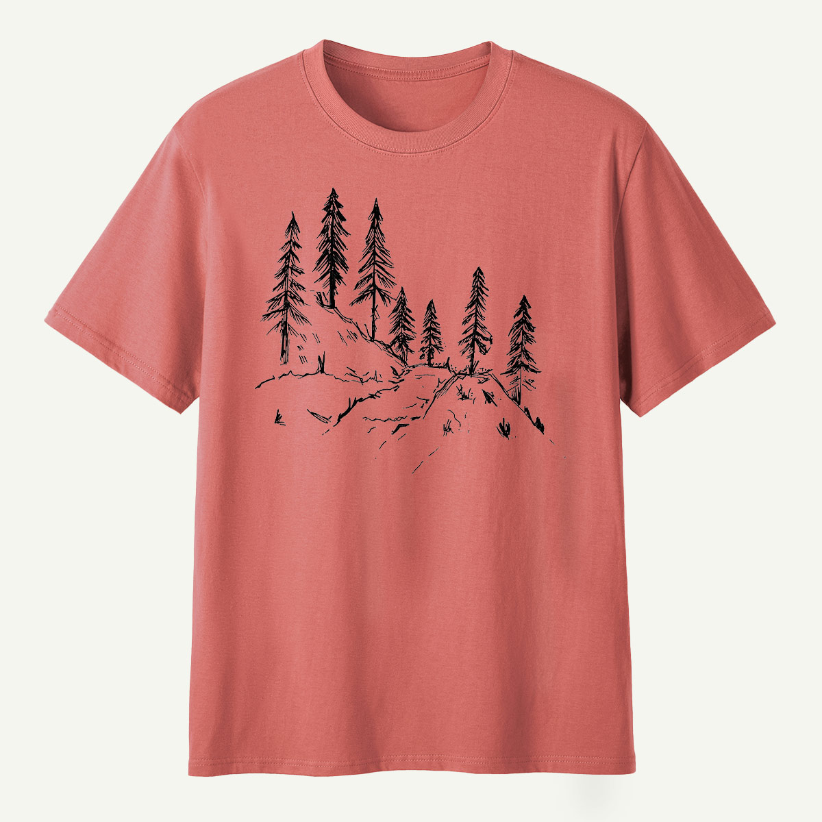 Pine Forest Ridge Line Art T-Shirt