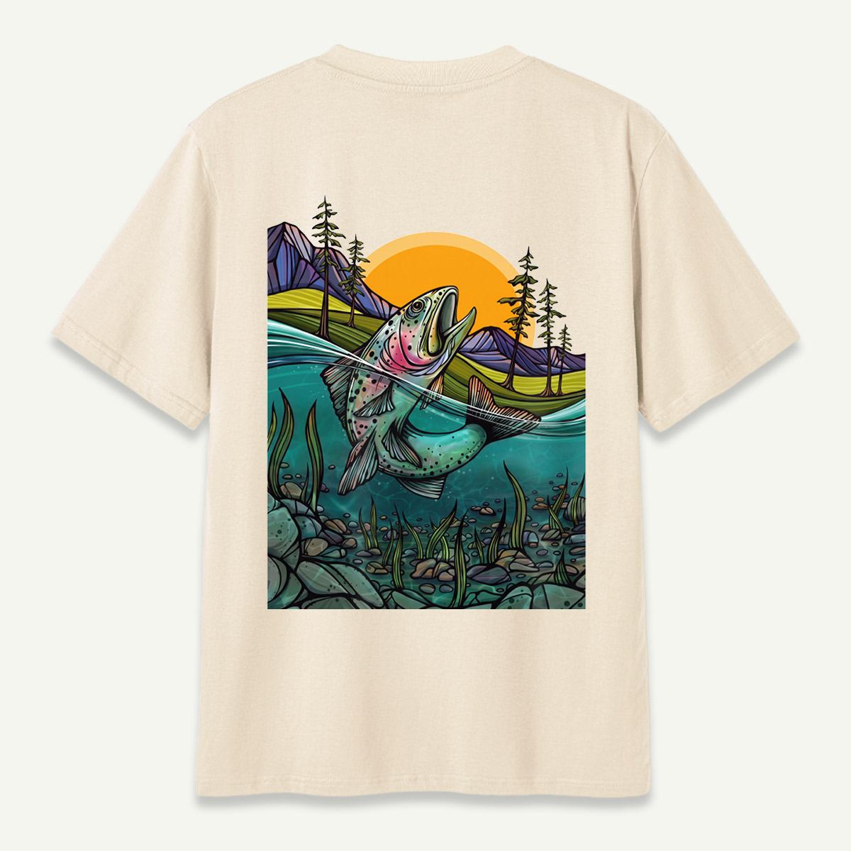 Leaping Trout River Mountain Sunset Landscape T-Shirt