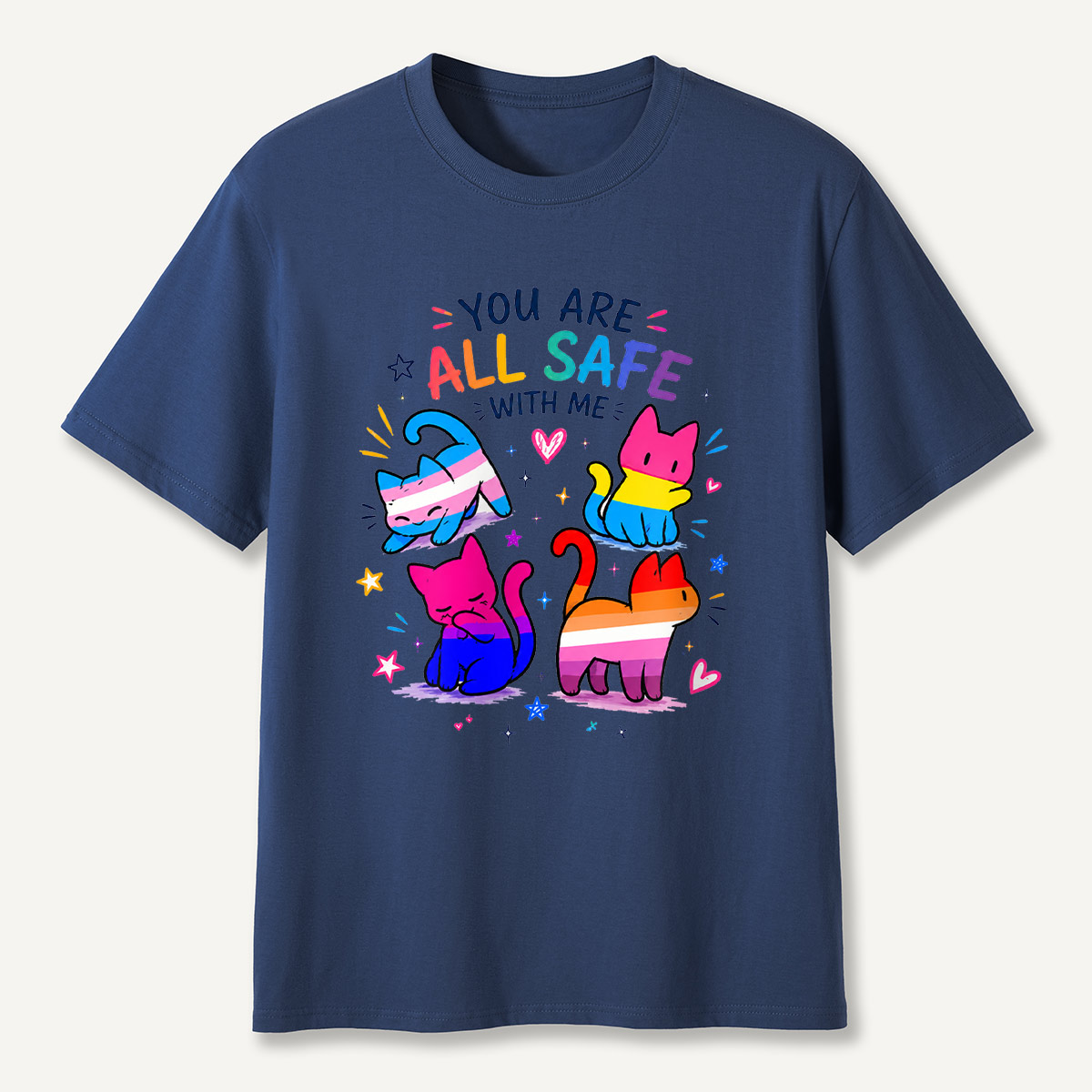 You Are All Safe With Me Rainbow Cat T-Shirt