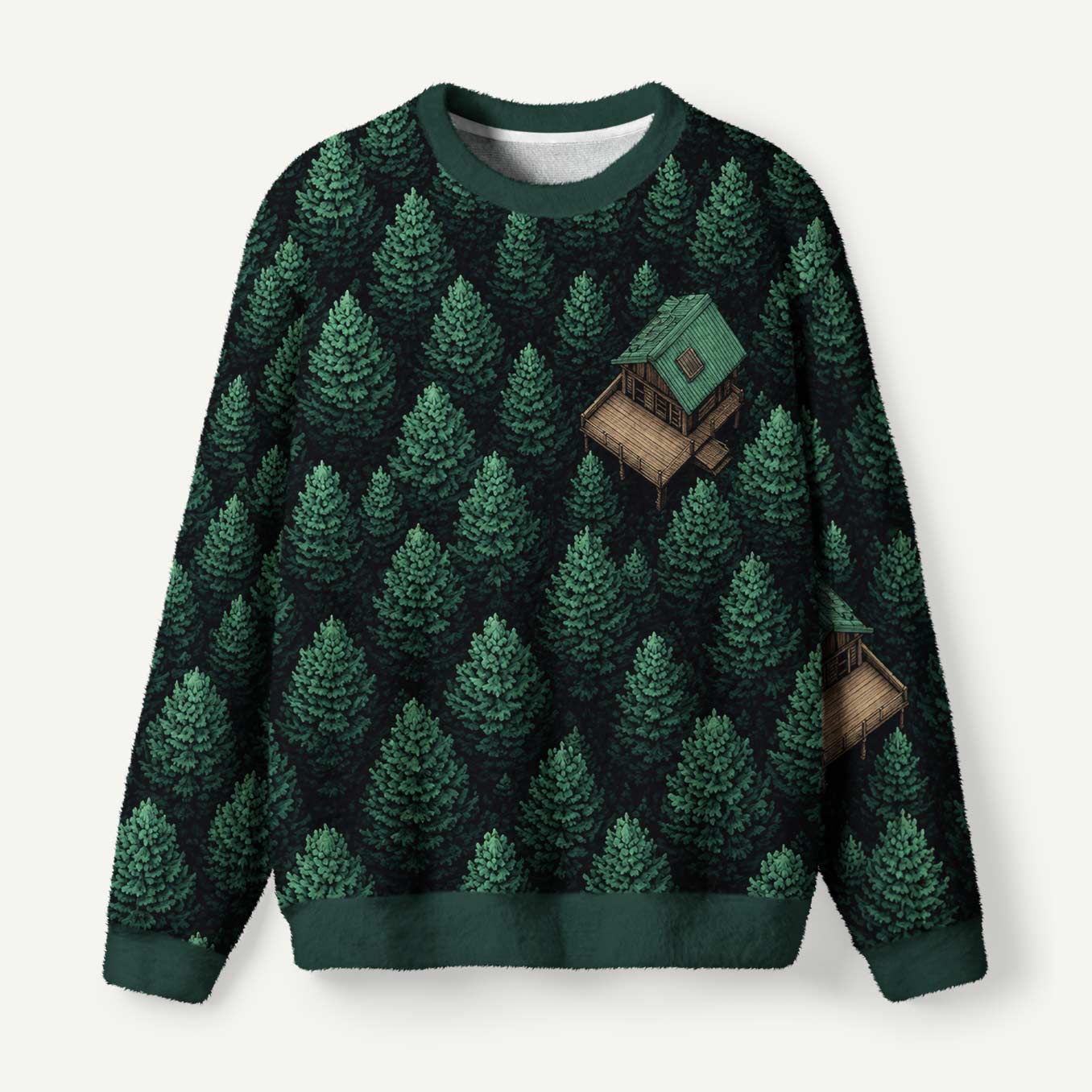 Dark Green Enchanted Forest Dense Woodland Foliage Ugly Fuzzy Fleece Sweatshirt