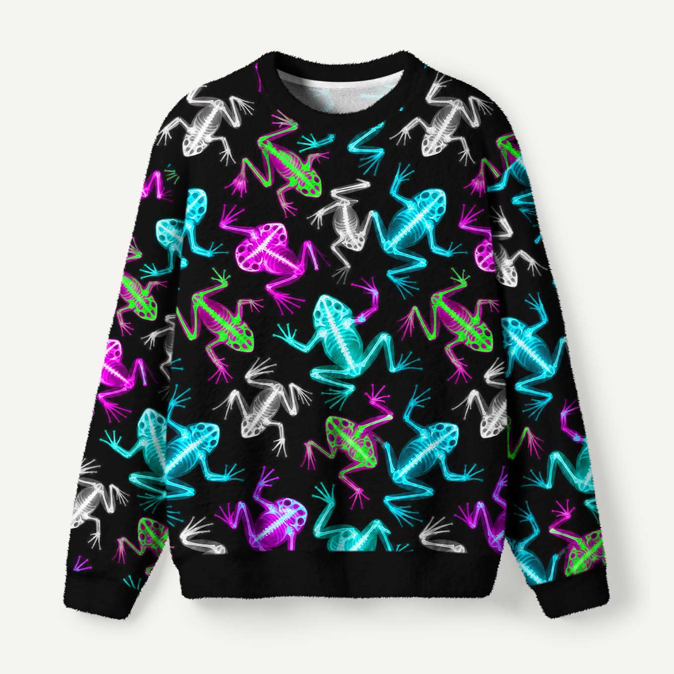 Neon Frog Skeletons Colorful X Ray Anatomy Art Ugly Fuzzy Fleece Sweatshirt