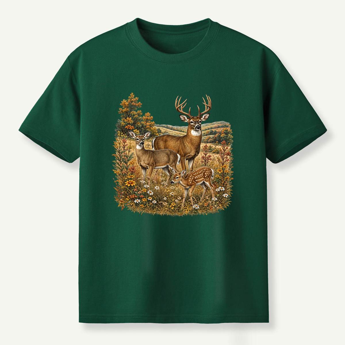 Autumn Deer Family Meadow Scene T-Shirt