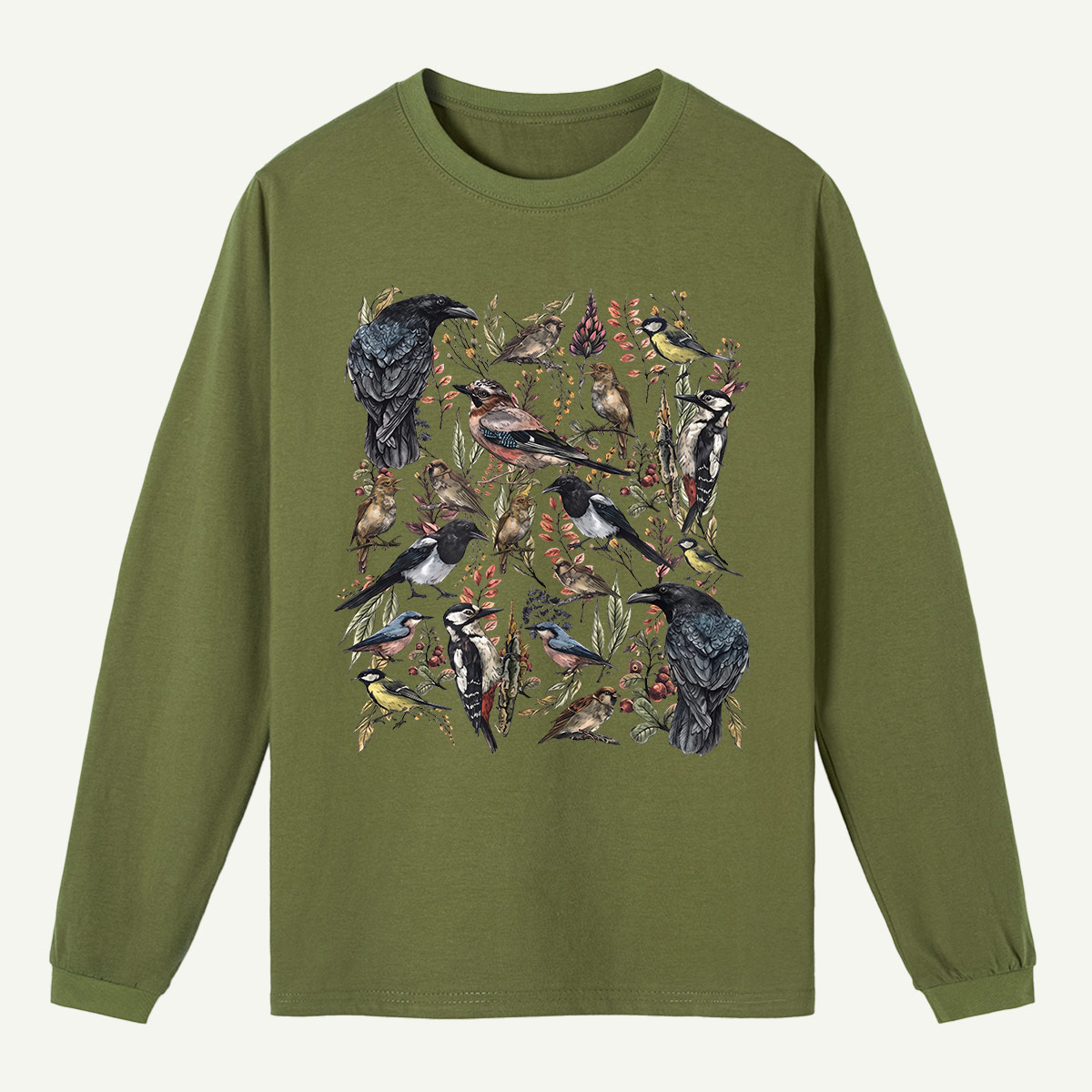 Vintage Wild Birds Botanical Long Sleeve T-Shirt