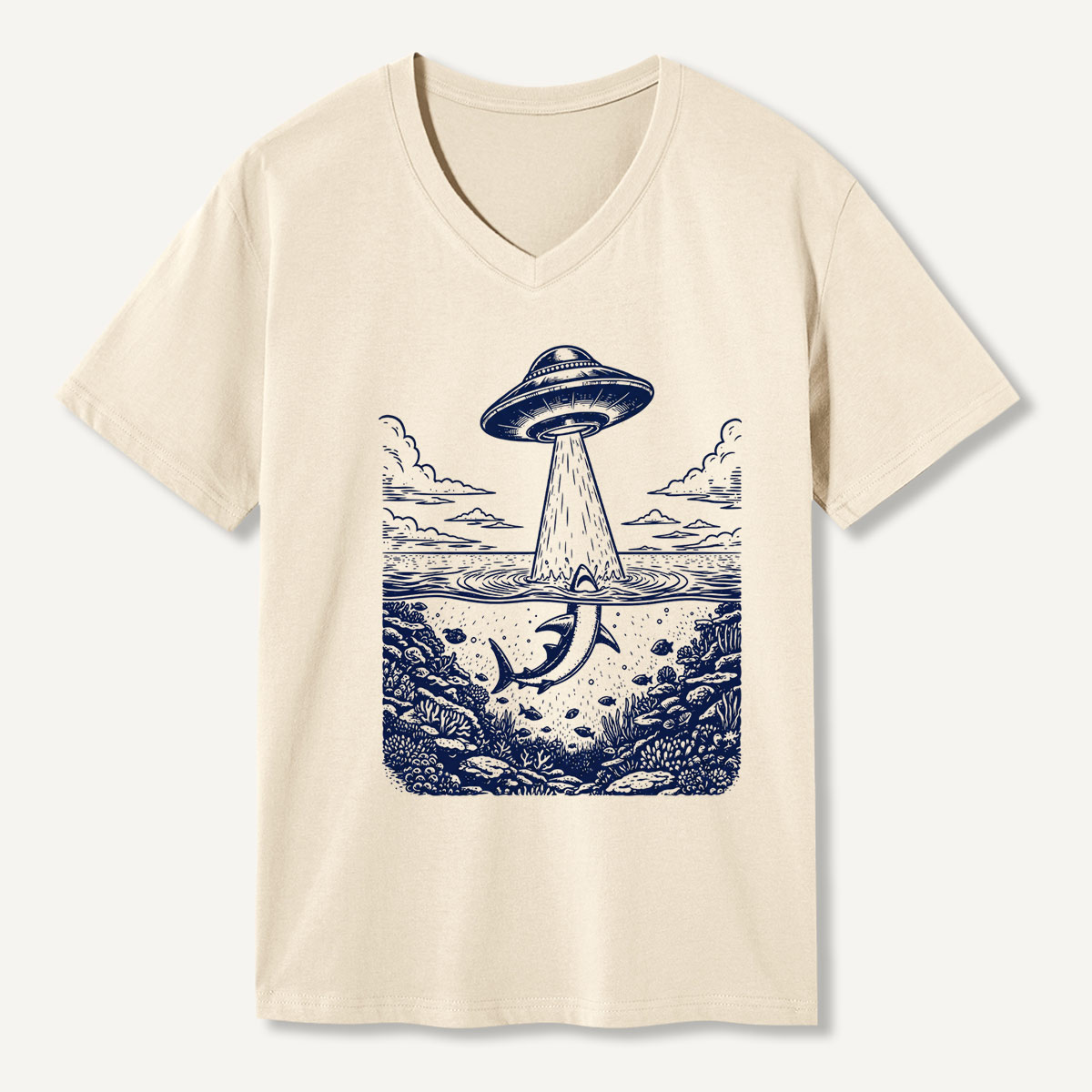 Alien Abduction Ocean Encounter V-neck T-Shirt