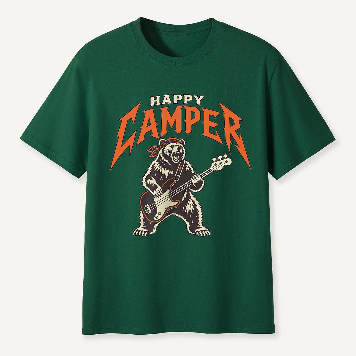 Happy Camper Rock Bear Bass Guitar T-Shirt