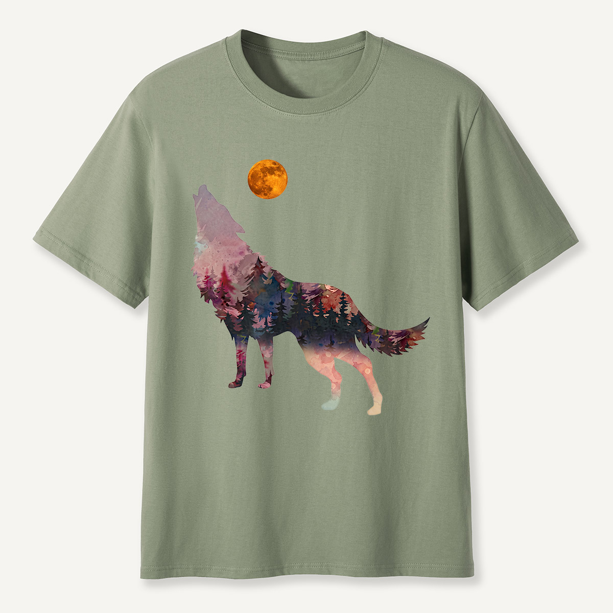 Howling Wolf Double Exposure Forest T-Shirt