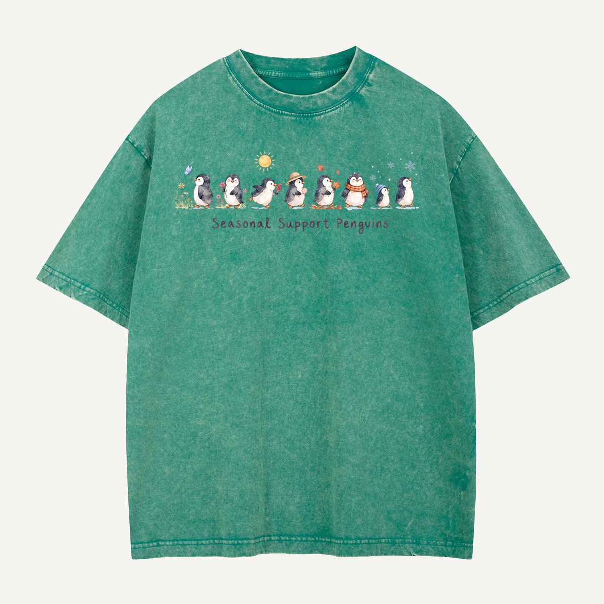 Seasonal Support Penguins Cute Watercolor Illustration Washed T-Shirt
