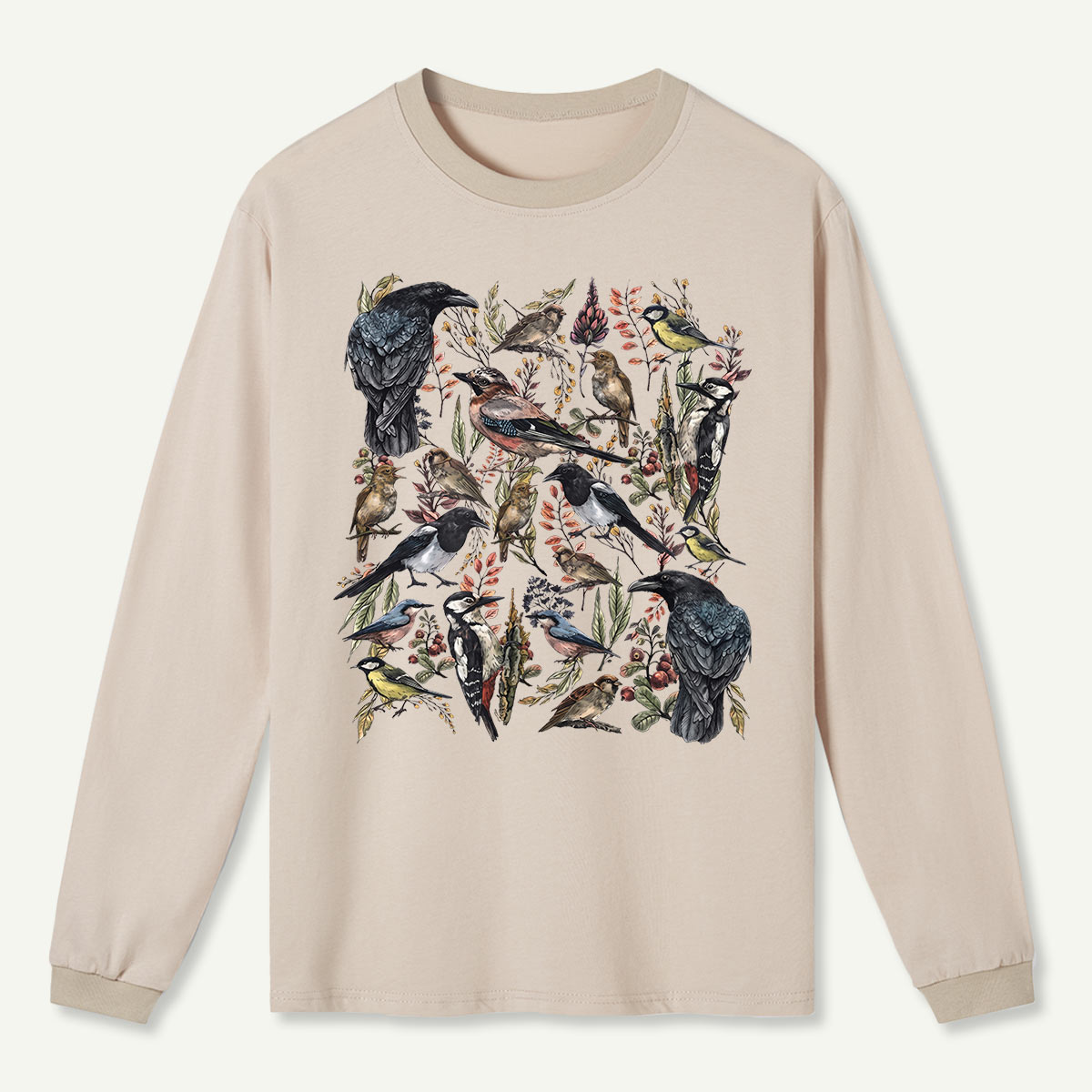 Vintage Wild Birds Botanical Long Sleeve T-Shirt