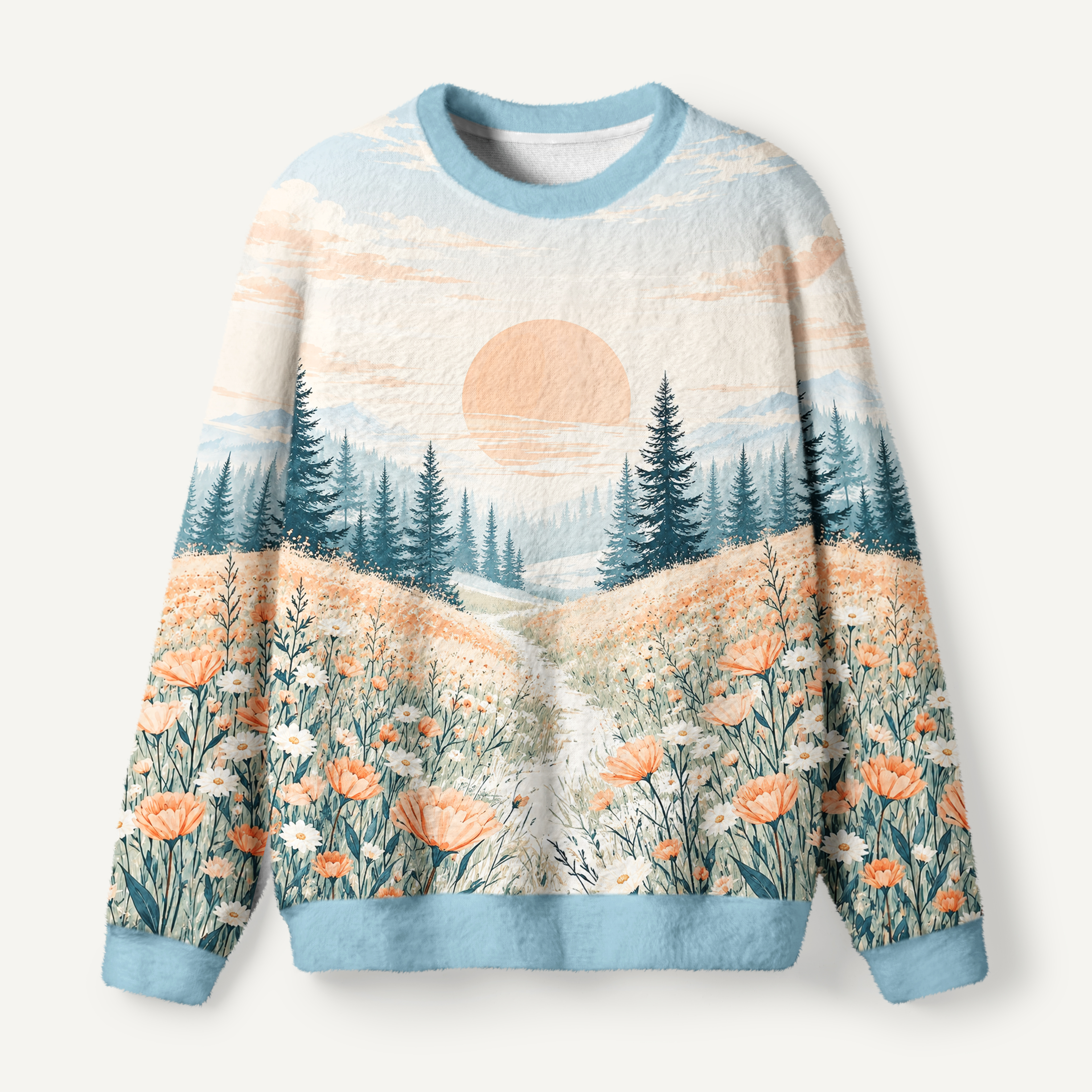 Foggy Pine Forest Mountain Escape Ugly Fuzzy Fleece Sweatshirt