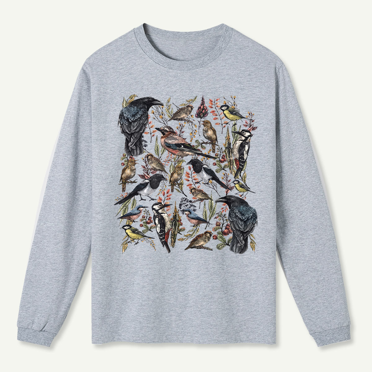 Vintage Wild Birds Botanical Long Sleeve T-Shirt