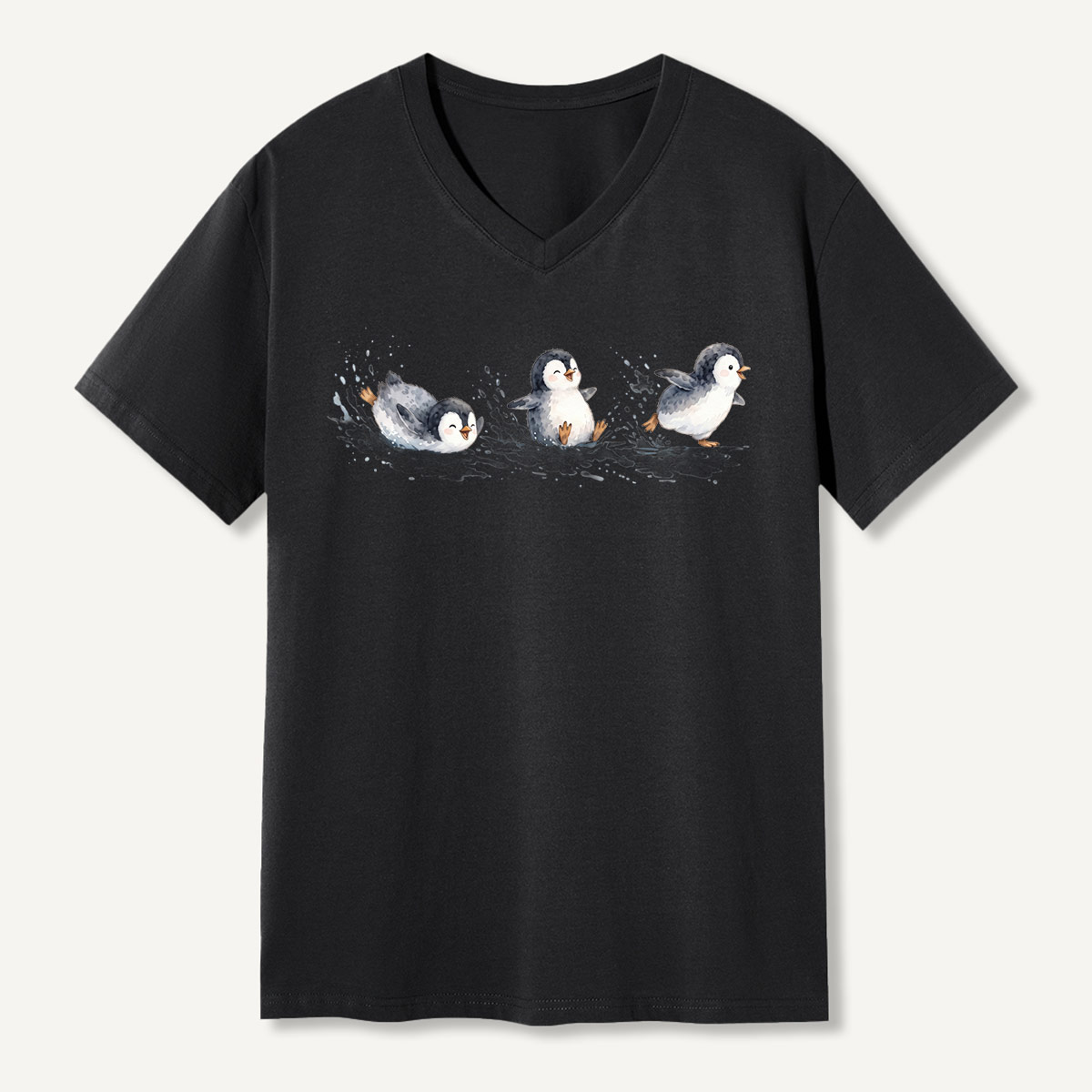 Sliding Penguins Snow Day V-neck T-Shirt
