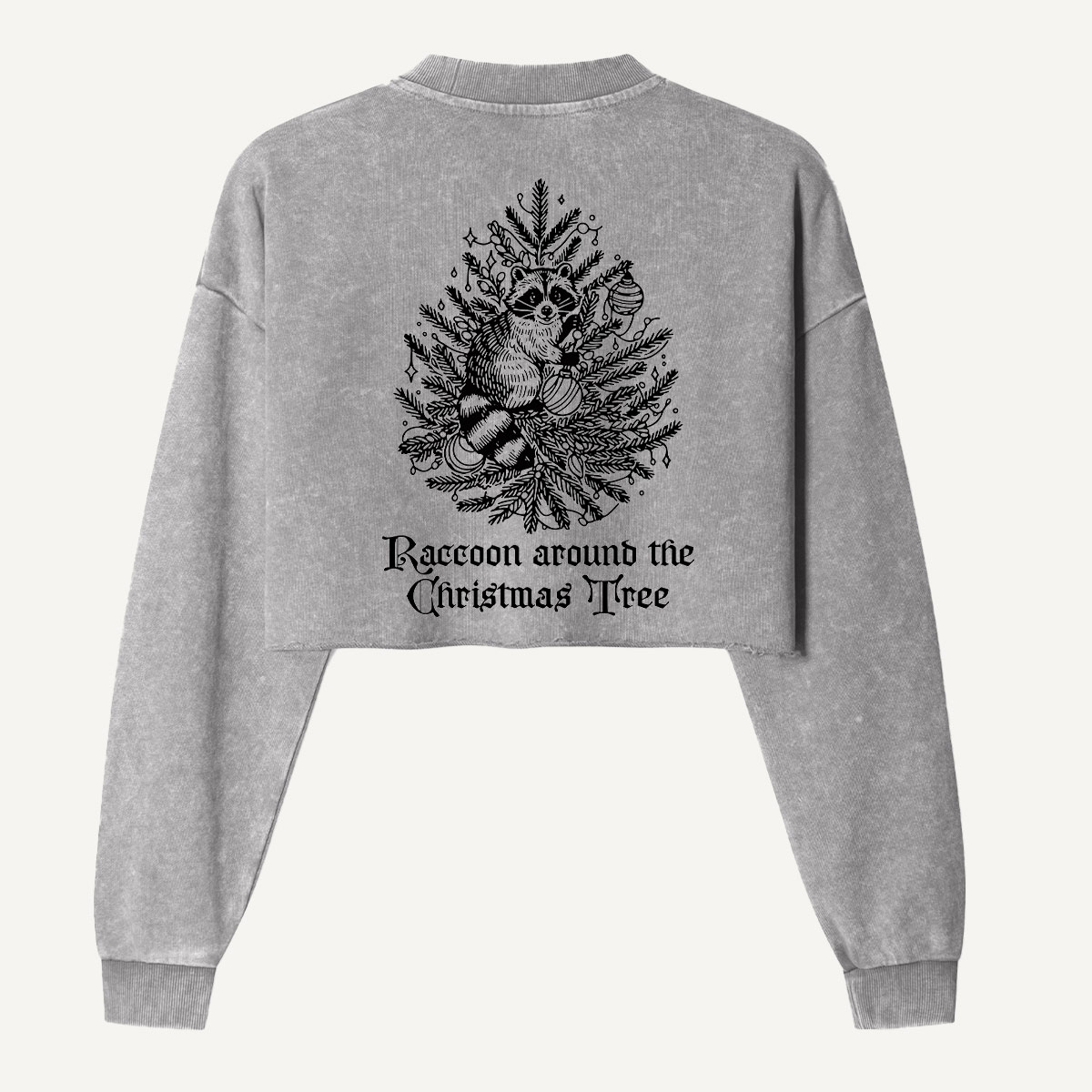 Raccoons Around The Christmas Tree Women's Washed Cropped Sweatshirt