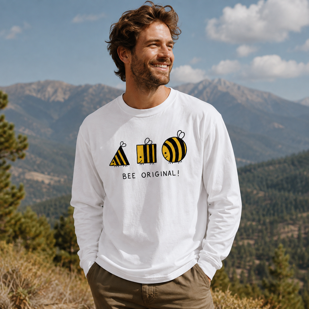 Bee Original Geometric Bees Long Sleeve T-Shirt