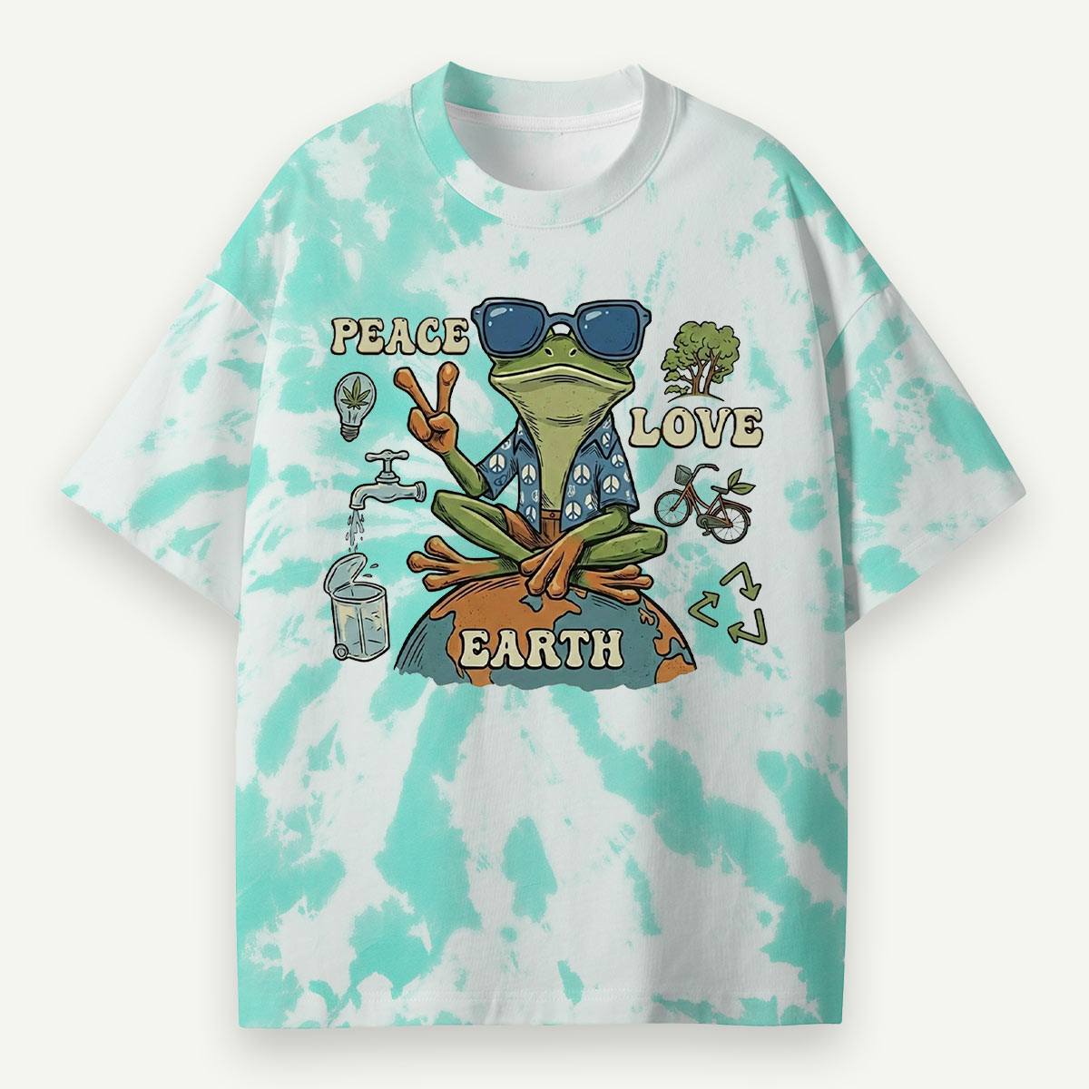 Peace Love Earth Frog Eco All-Over Print T-Shirt