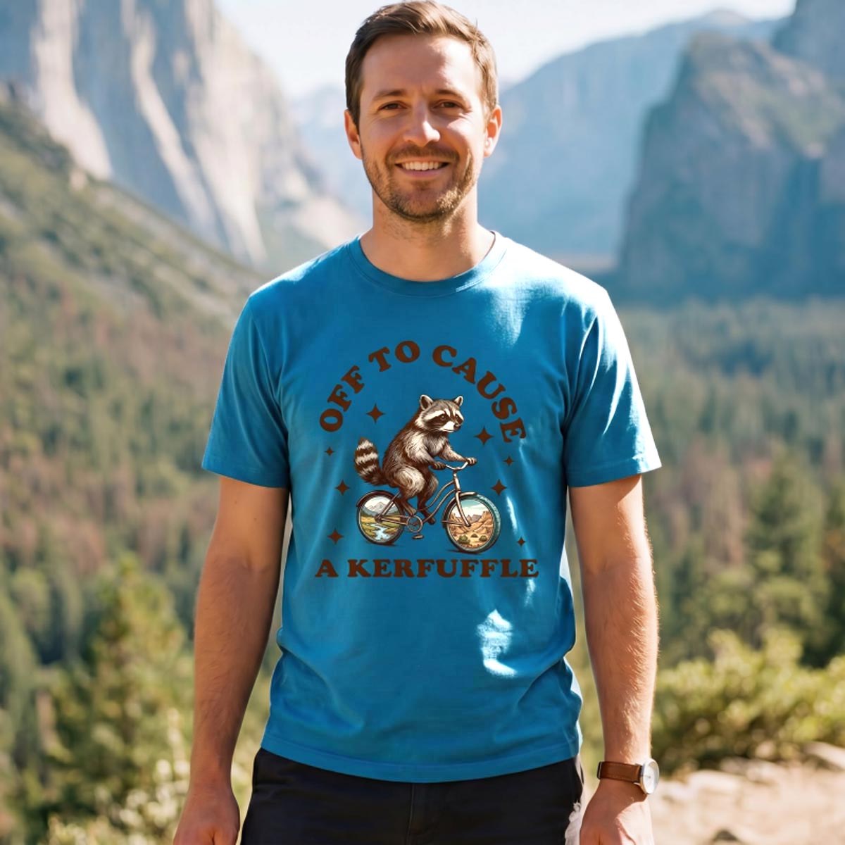 Off To Cause a Kerfuffle Raccoon T‑Shirt