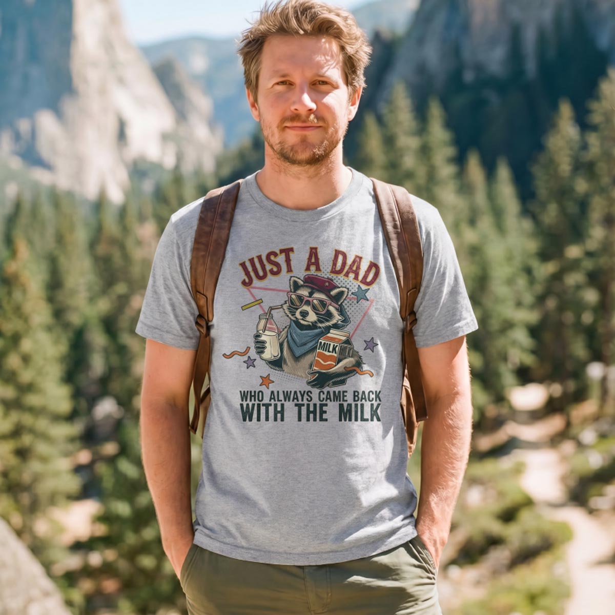 Just a Dad Who Always Came Back with the Milk Raccoon T-Shirt