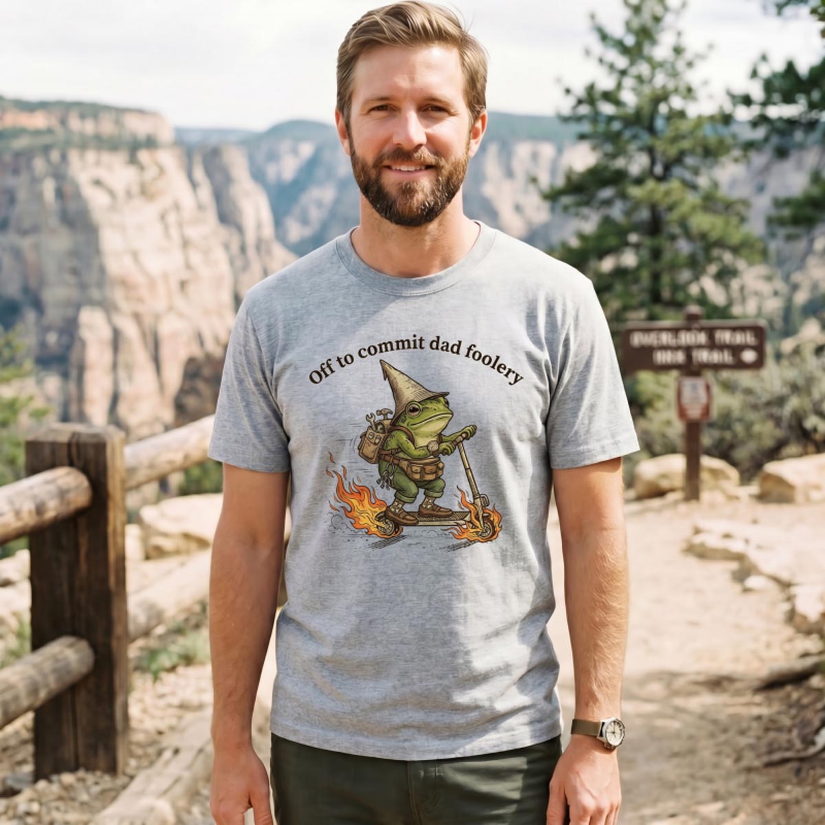 Dad Foolery Frog on Fire Scooter T-Shirt
