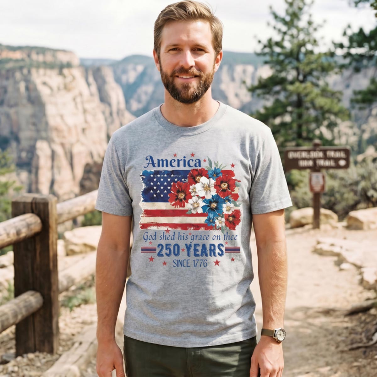 America 250 Years Since 1776 Floral Flag T-Shirt