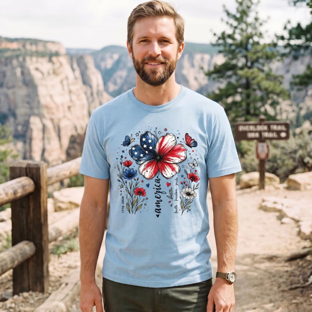 USA 250th Anniversary Floral T-Shirt