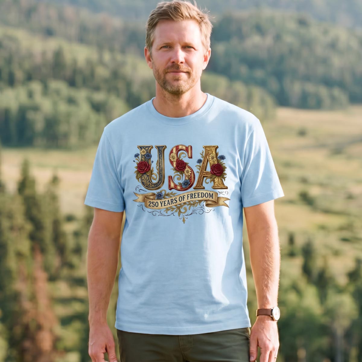 USA 250 Years of Freedom Floral T-Shirt