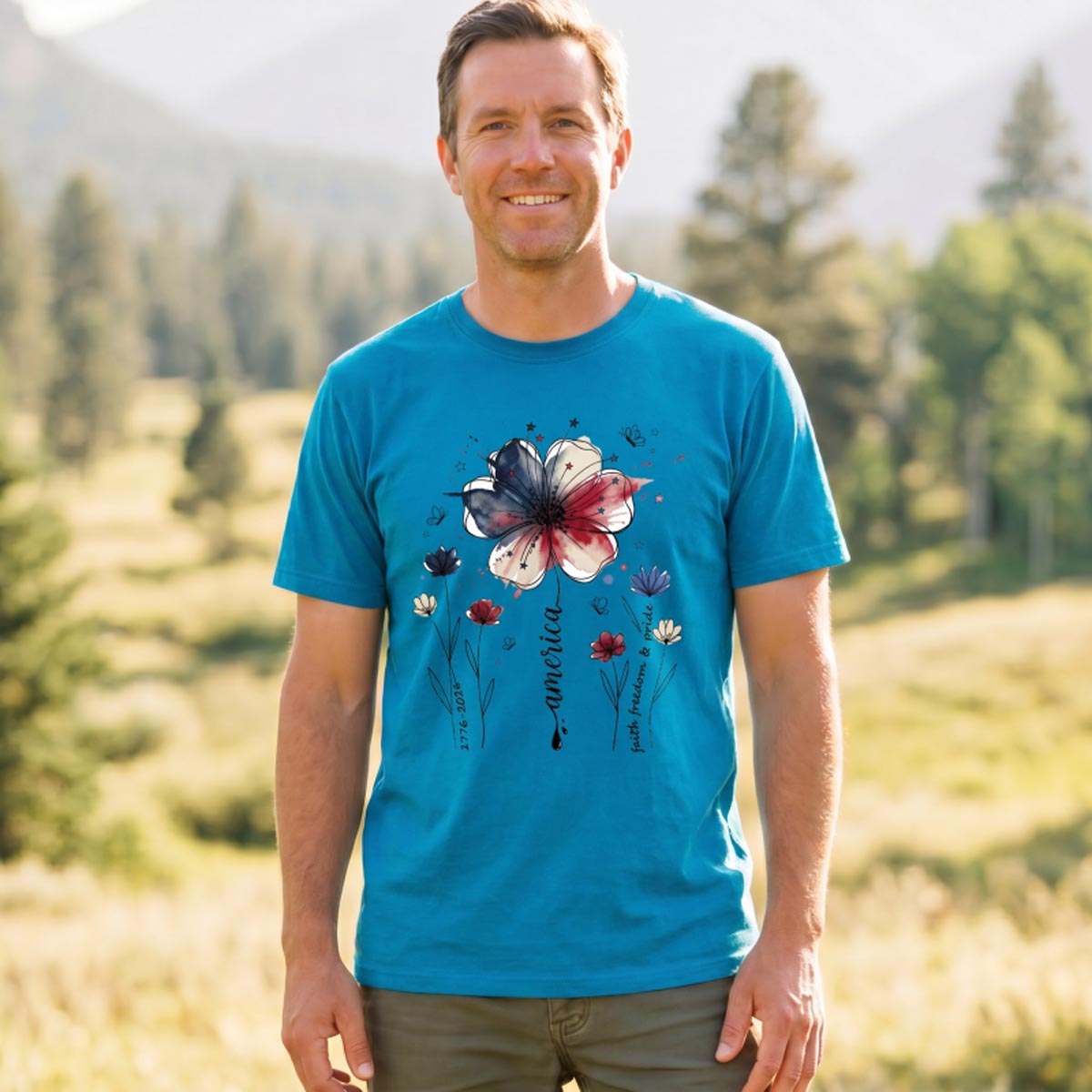 America 1776‑2026 Floral Independence Day T-Shirt