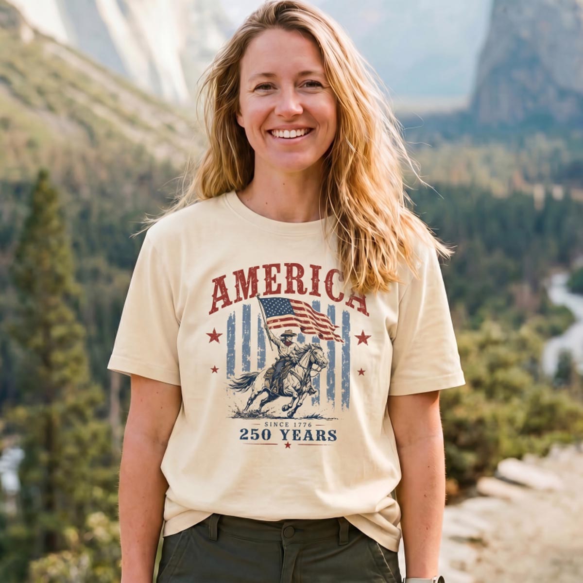 America Since 1776 250 Years Cowboy Riding Horse Flag T‑Shirt