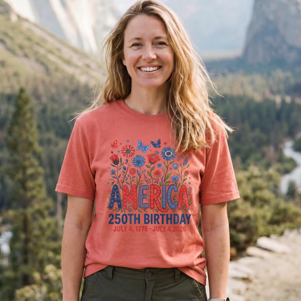 America 250th Birthday July 4 1776‑2026 Floral T‑Shirt