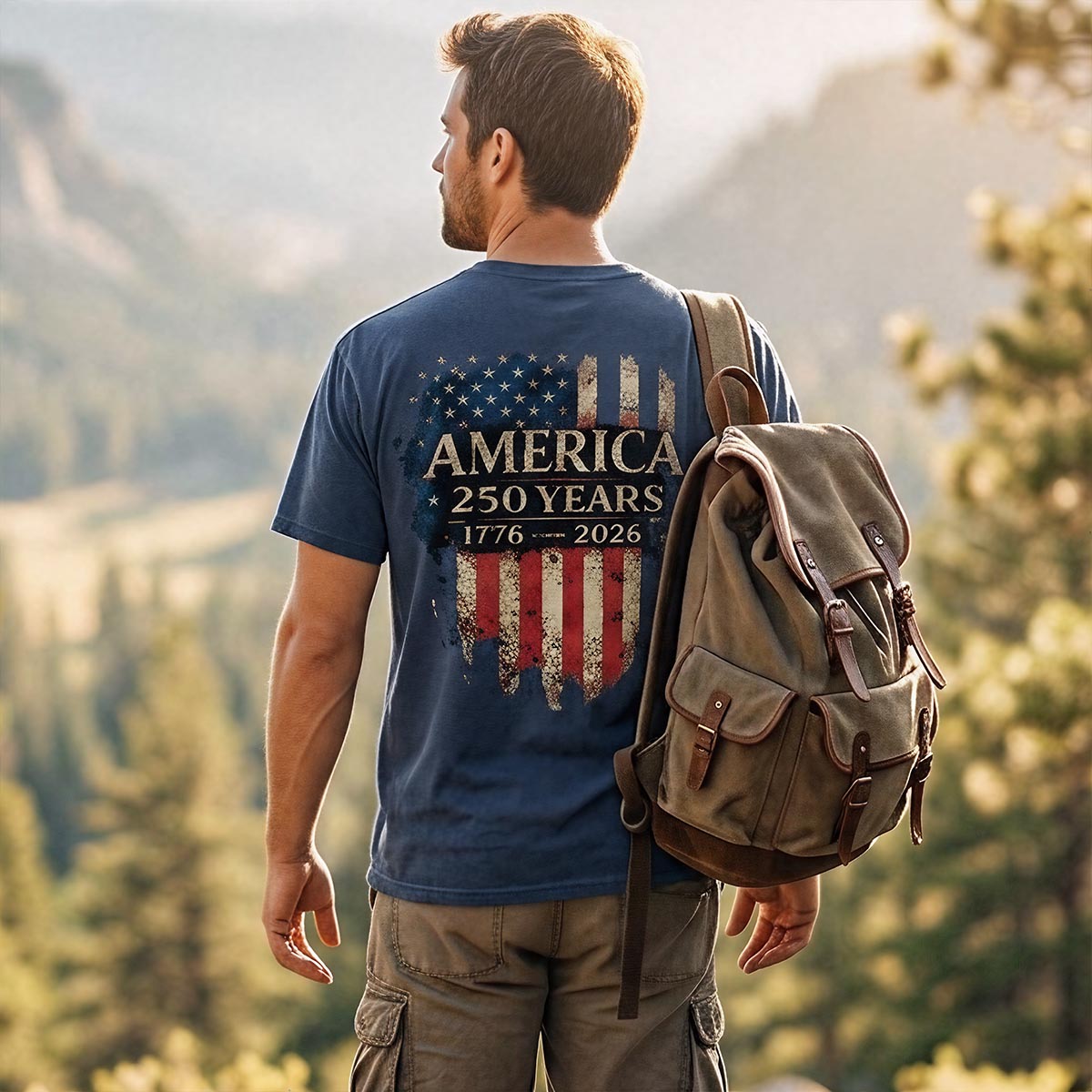 America 250 Years 1776‑2026 Distressed Flag Shield T‑Shirt