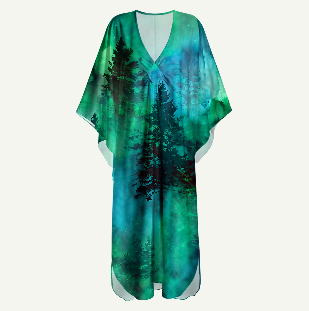 Nature Glowing Forest Tree Sleeve Kaftan Dress