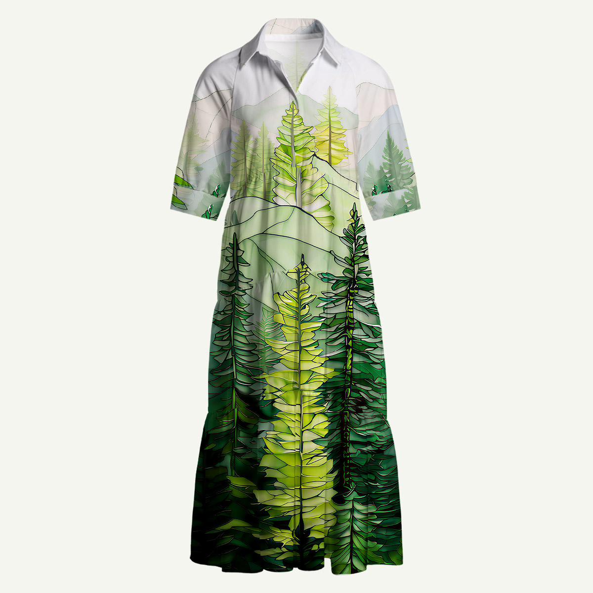 Pine Trees and Mountain Haze Midi Dress With Pockets