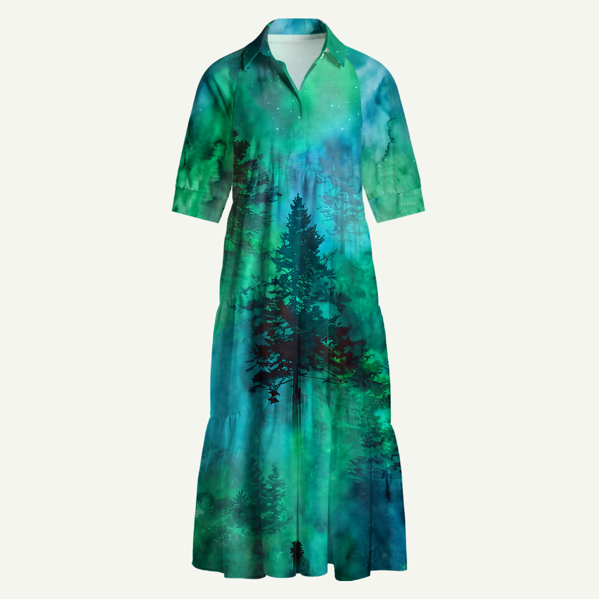 Nature Glowing Forest Tree Midi Dress With Pockets