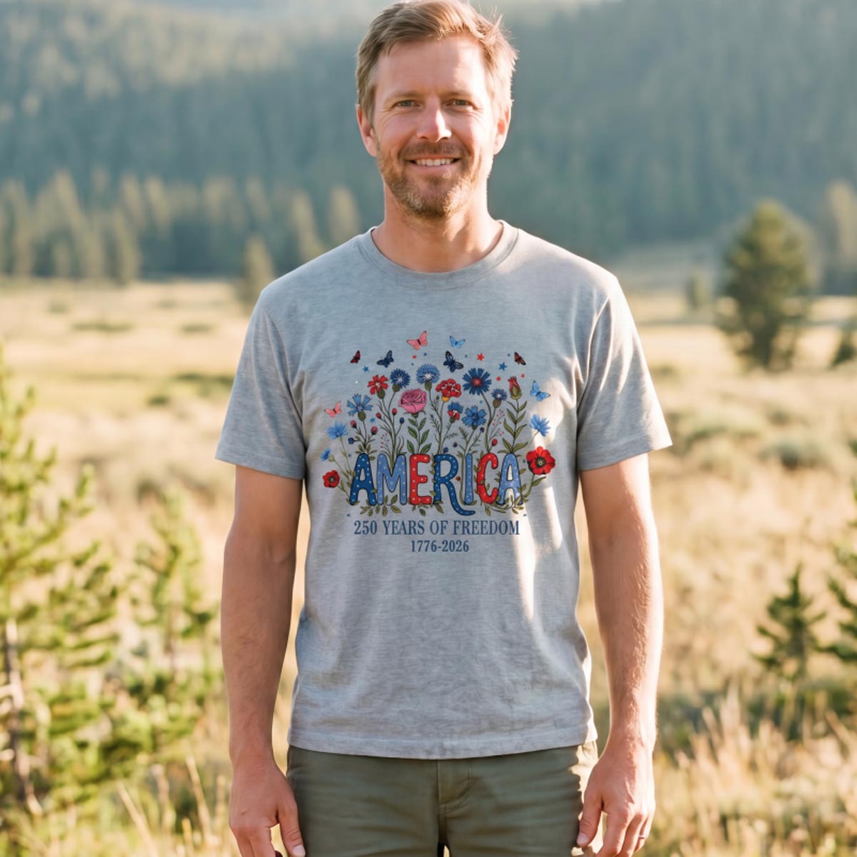 America 250 Years of Freedom 1776–2026 Floral T-Shirt