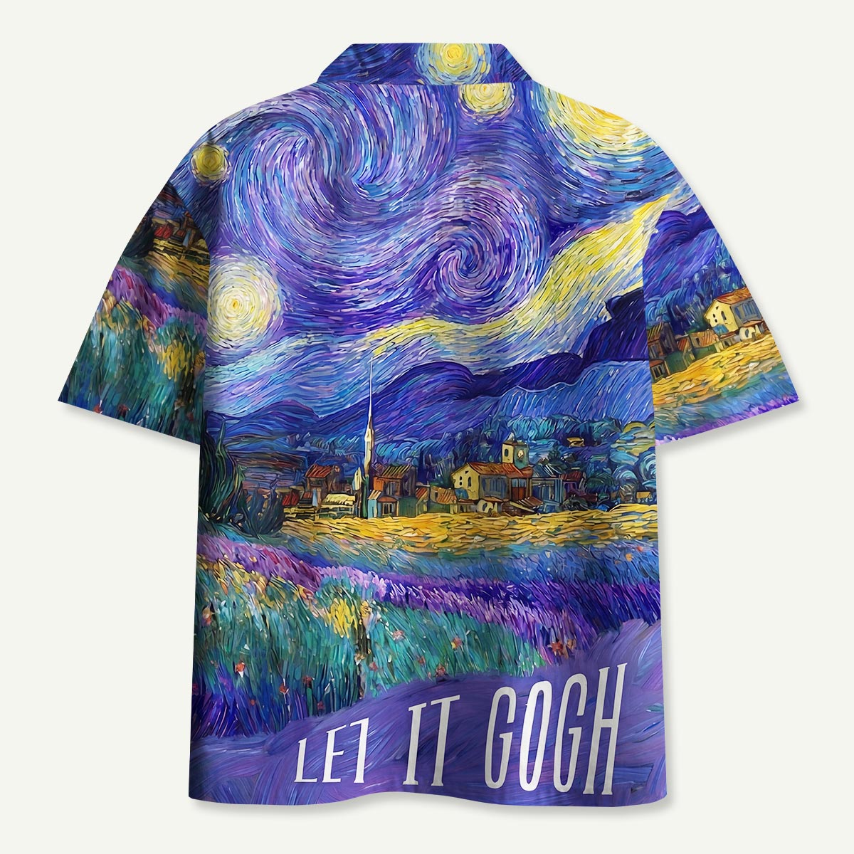 Swirling Night Sky Village Landscape Hawaii Button Up Pocket Shirt
