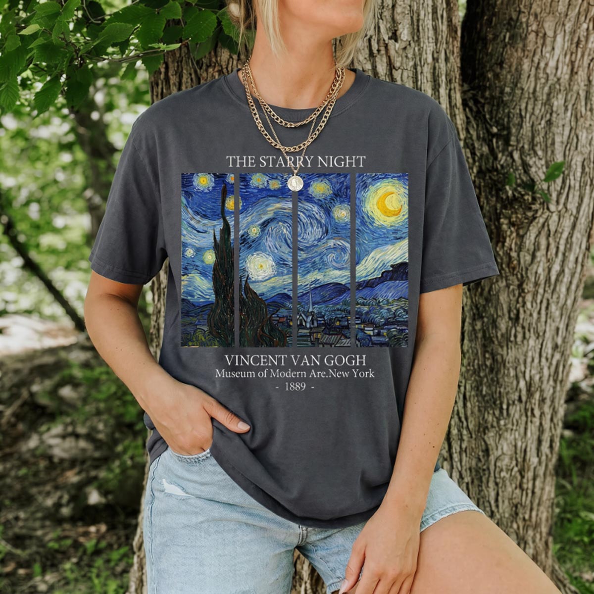 The Starry Night 1889 Panel Art T-Shirt