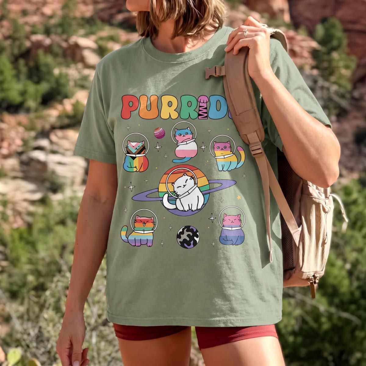 Purride Space Cats Rainbow T-Shirt