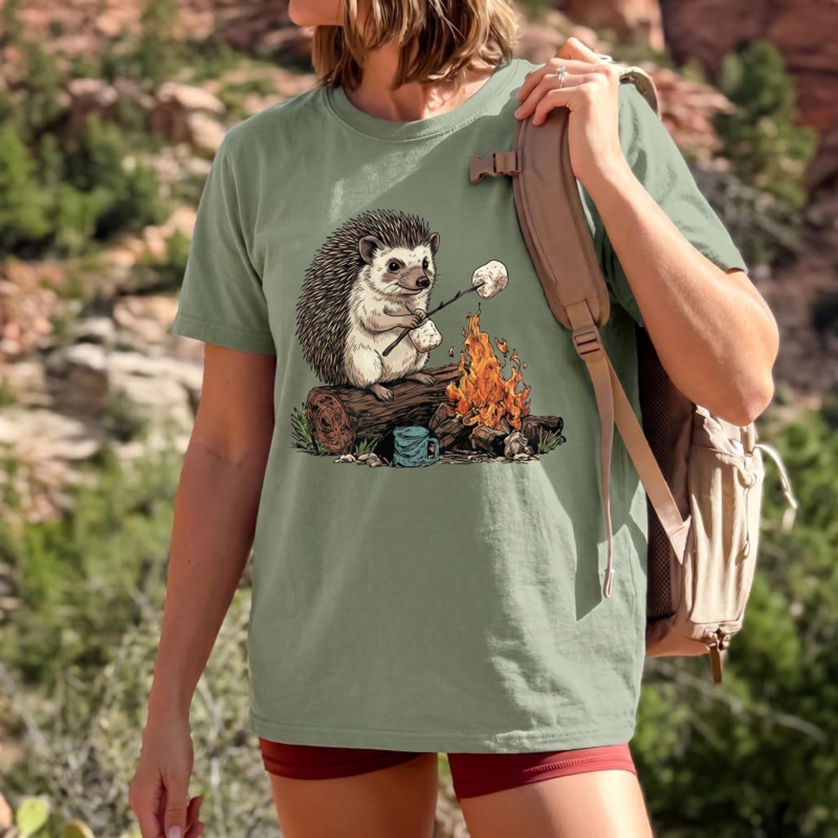 Hedgehog Roasting Marshmallow Campfire T-Shirt