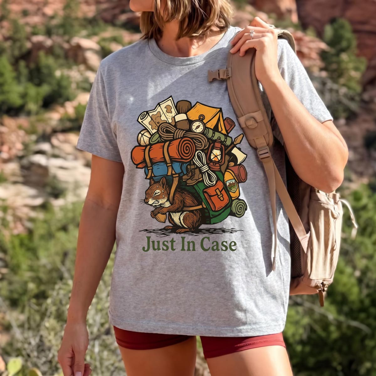 Squirrel Carrying Camping Gear Just In Case T-Shirt