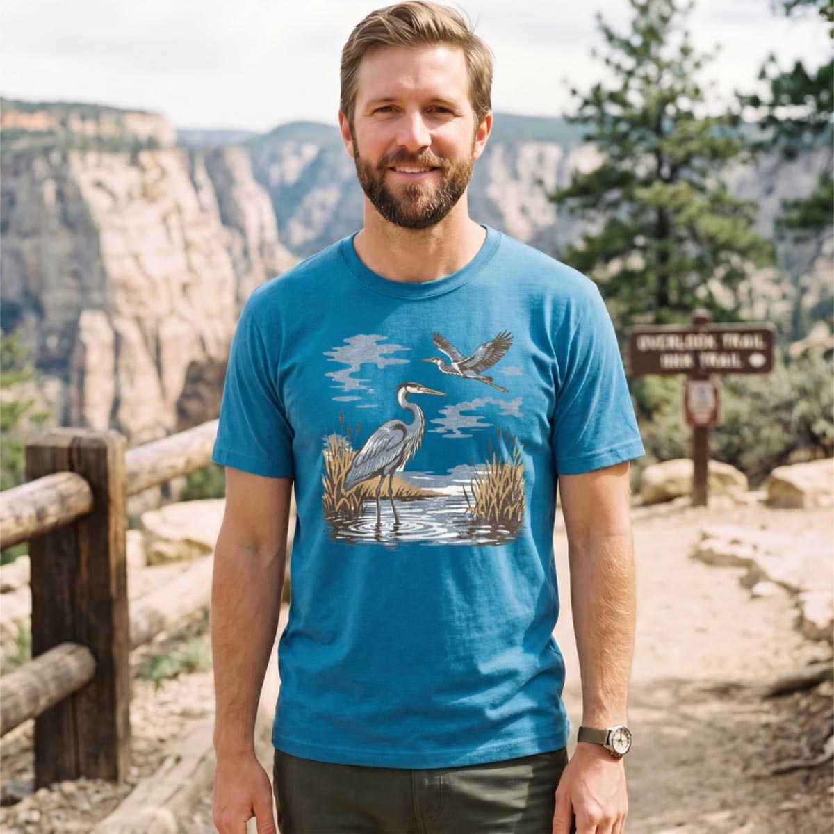 Vintage Heron Wetland Bird Nature T‑Shirt