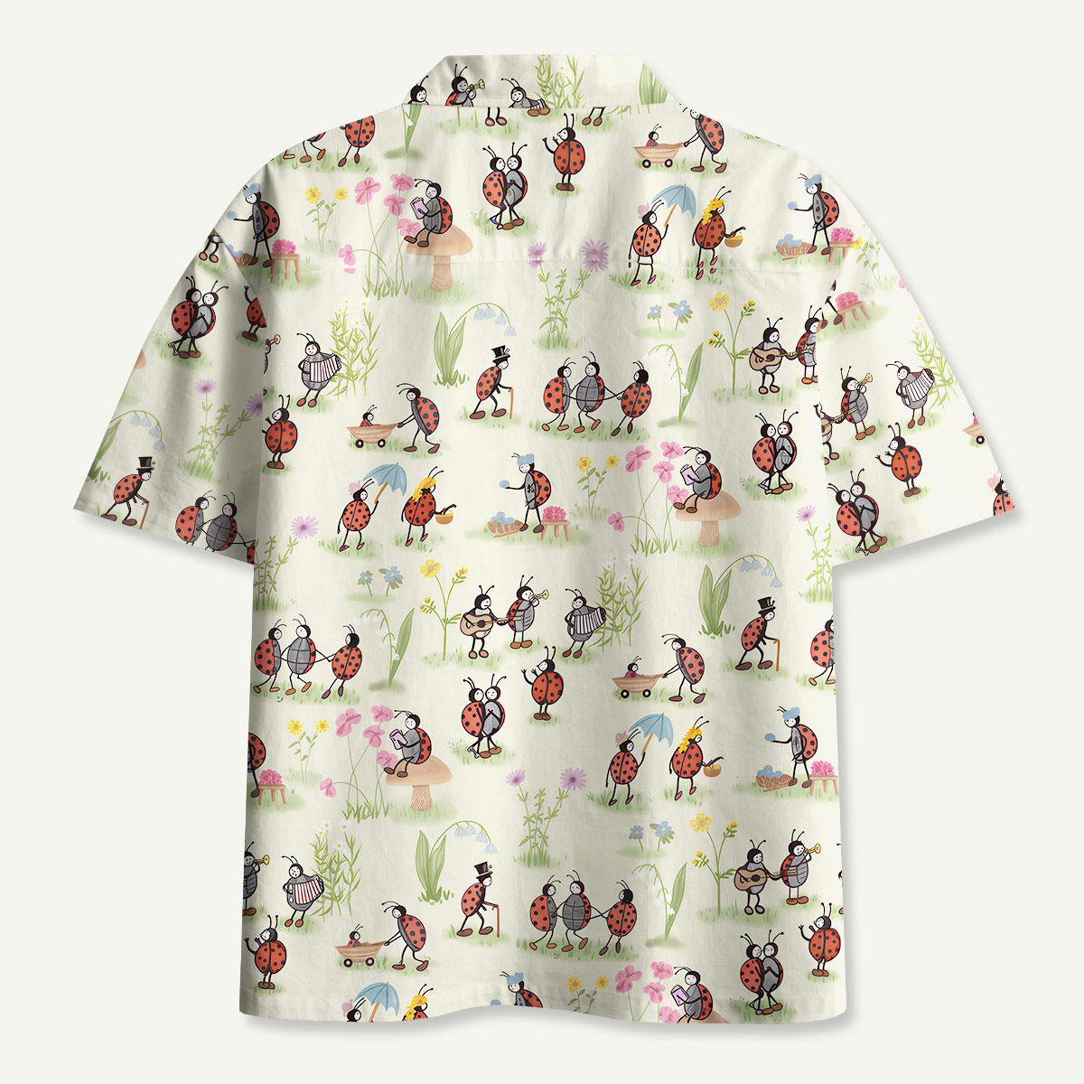 Ladybug and Flower Hawaii Button Up Pocket Shirt
