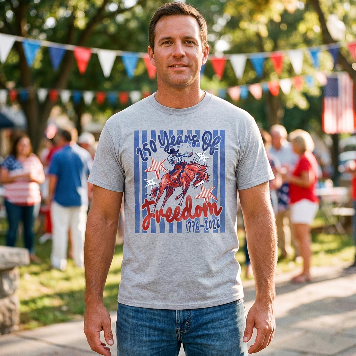 Retro Patriotic Cowboy Horse Riding Freedom T-Shirt