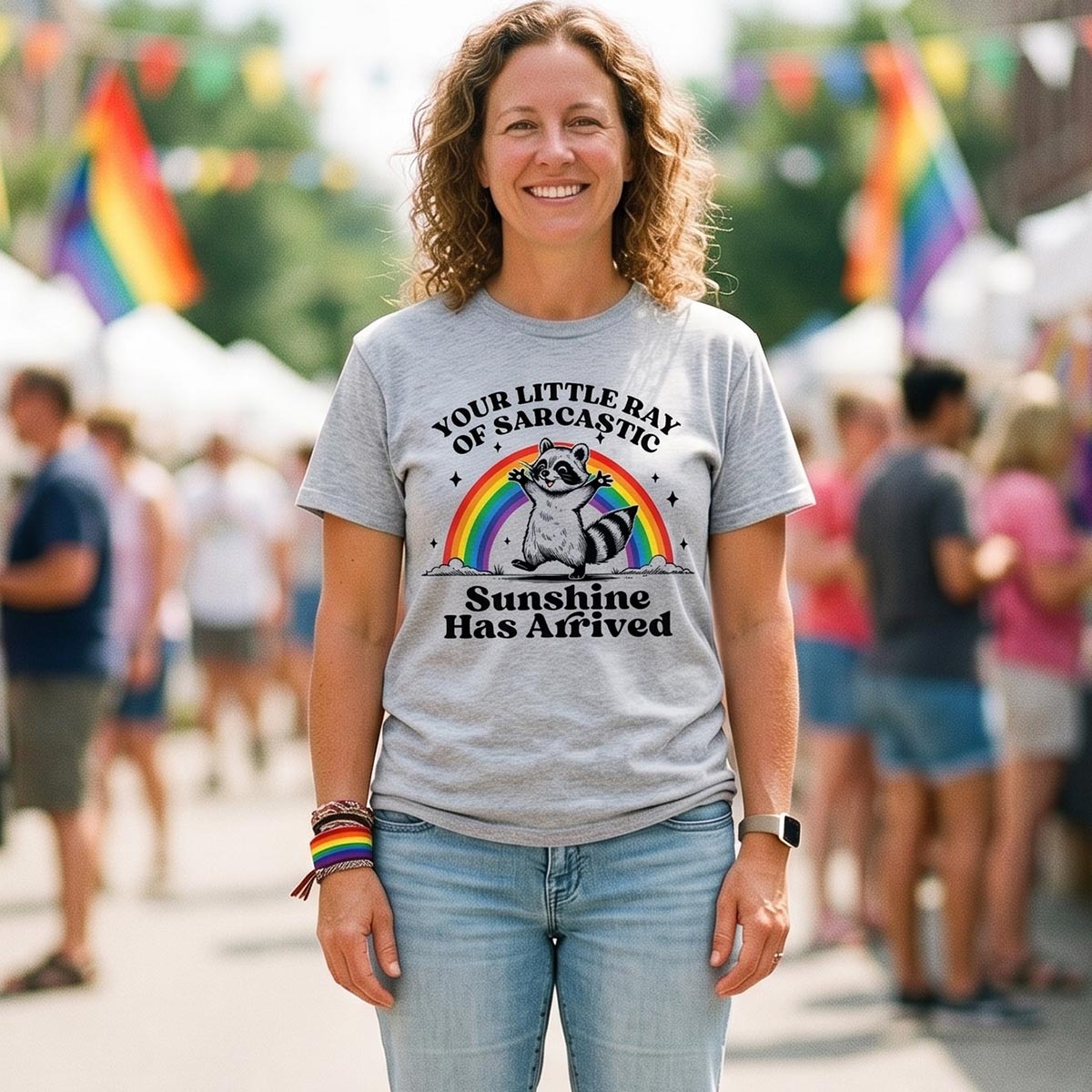 Funny Raccoon Sarcastic Sunshine Rainbow T-Shirt