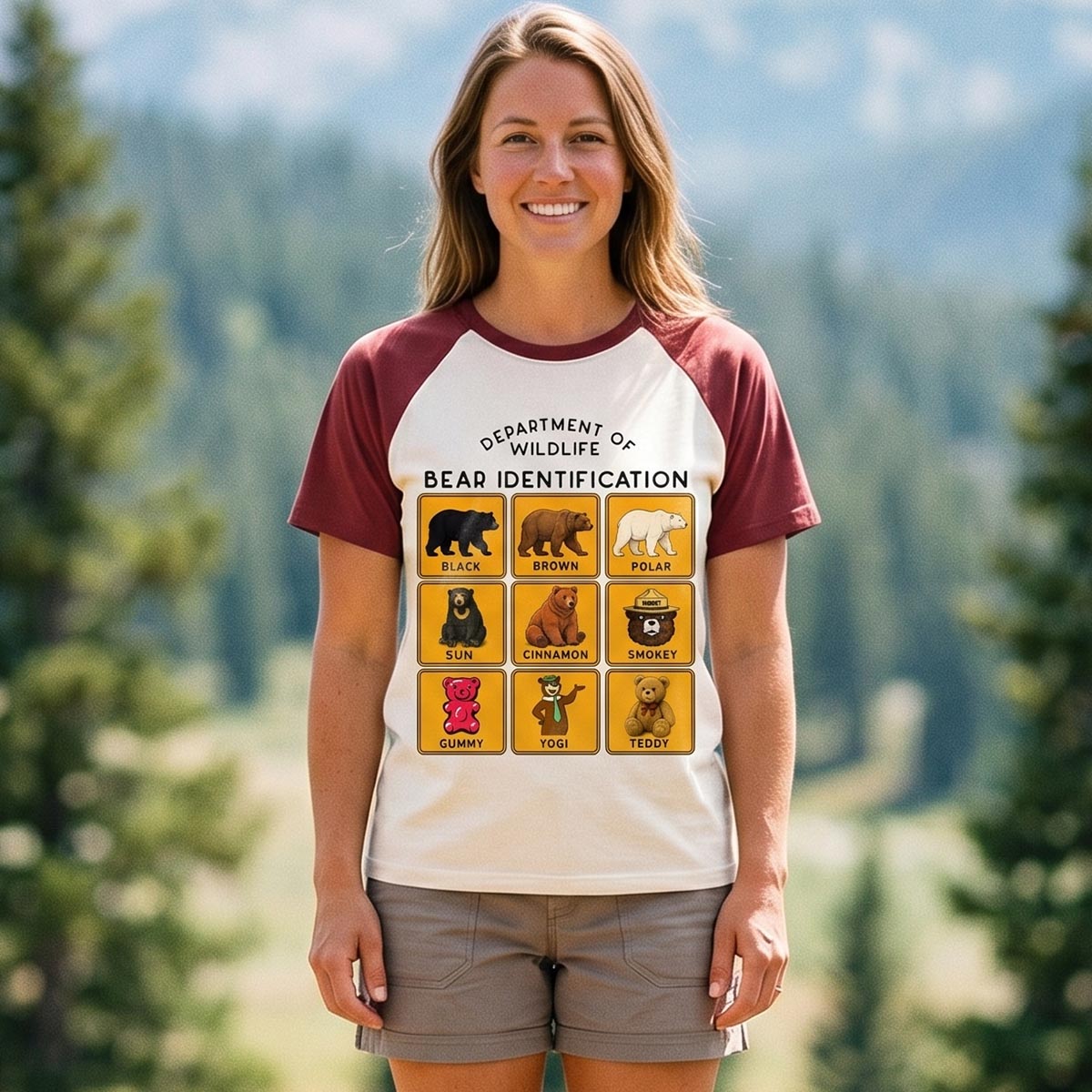 Department of Wildlife Bear Identification Gummy Bear Raglan T-Shirt